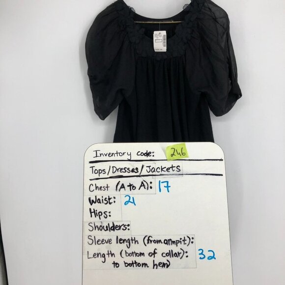 NWT Erica Davies Wool Gauze Short Puff sleeve Black Mini Dress with satin hem XS - Picture 15 of 16